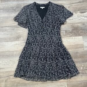 Equipment Femme Silk Mini Dress Navy White Floral Tiered Cottagecore 90s